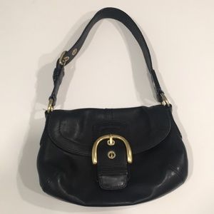 Coach Black Leather Hobo Bag with Gold Accents